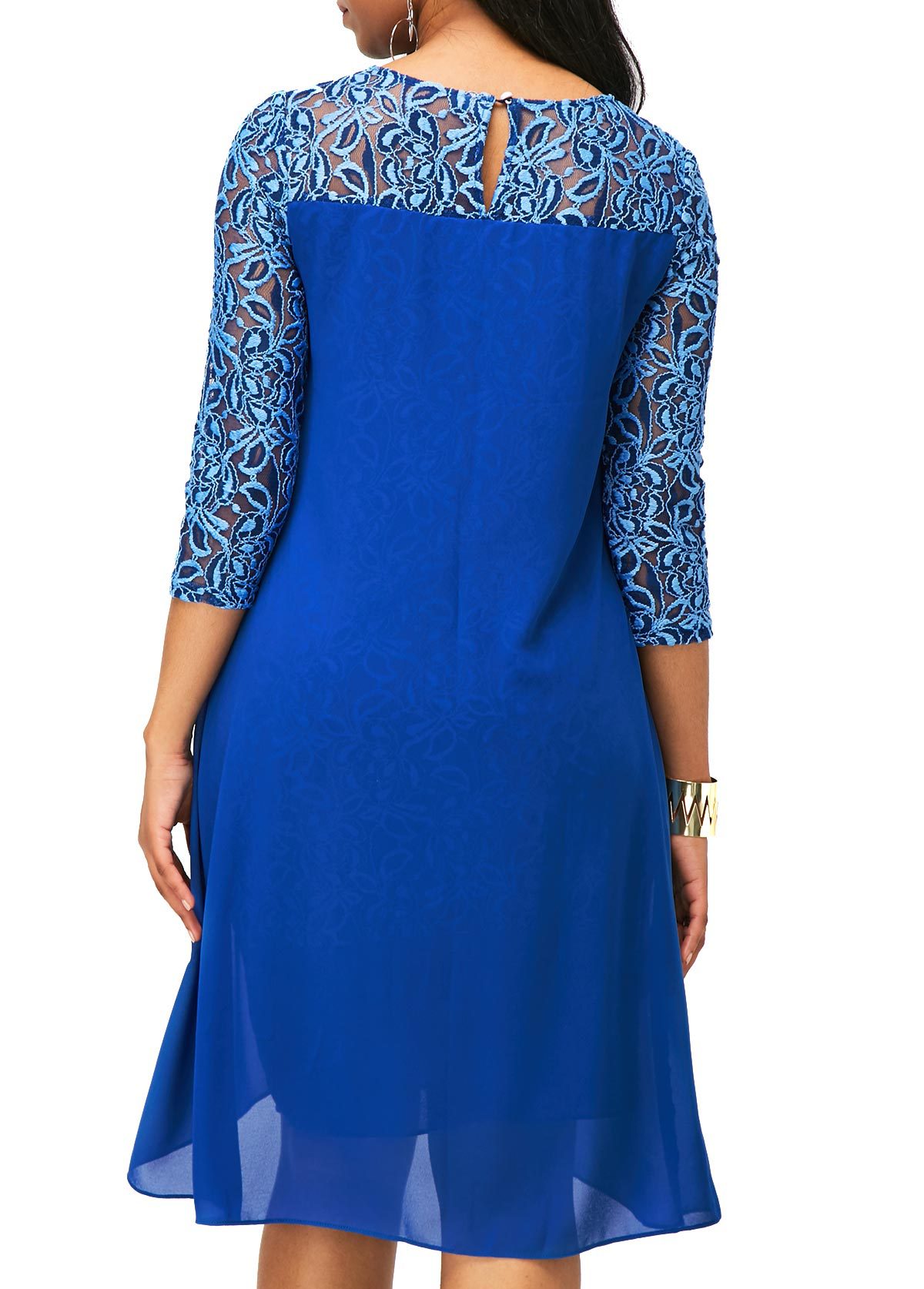 2021 High quality Women Dress Slim Chiffon Dress Autumn Lace Plus Size Dress Female Elegant 3/4 Sleeve dresses