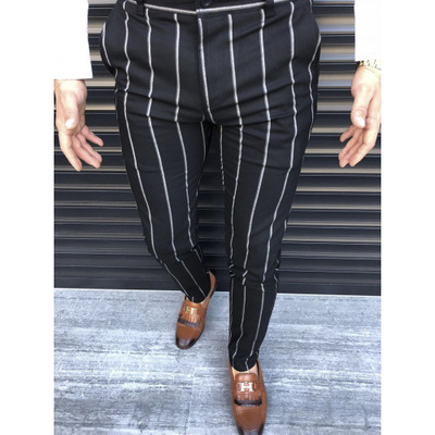 2021 High quality Formal Men Striped Slim Fit Business Pencil Pants Fashion Office Men Skinny Button Long Trousers