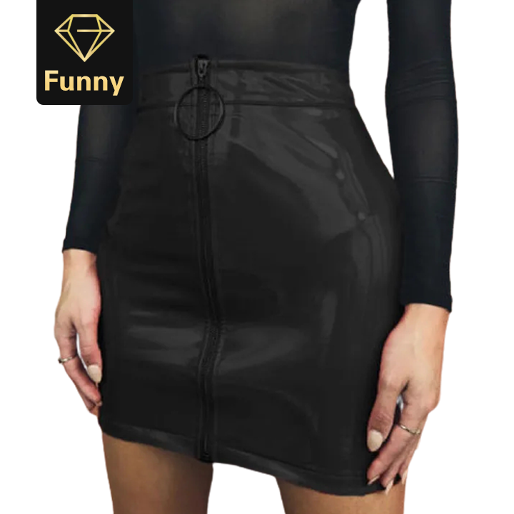 2021 High quality Women Fashion Sexy High Waist Circle Zipper Shiny Skirts PU Leather Mini Short Pencil Causal Skirt