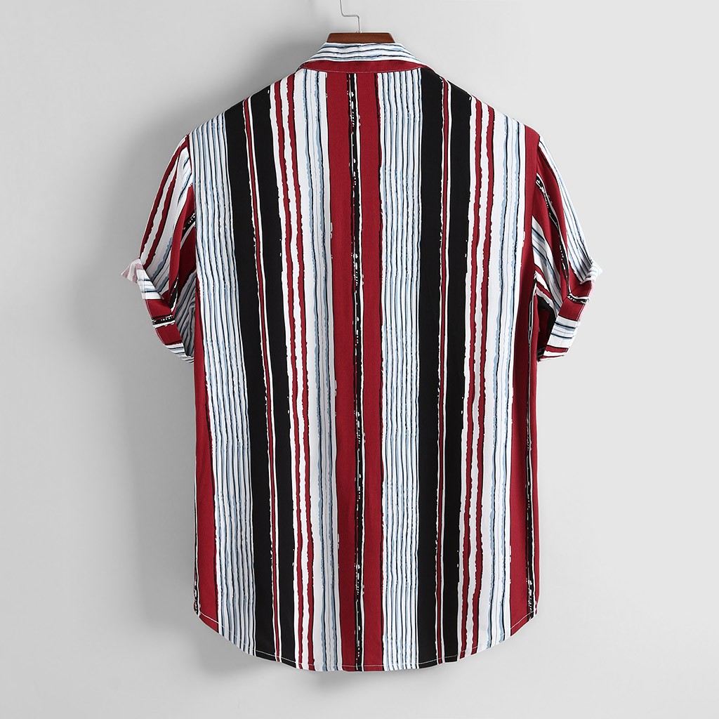 2021 High quality Summer Men Hawaiian Shirt Stripe Print Short Sleeve Turndown Collar Linen Streetwear Shirt Men Tops