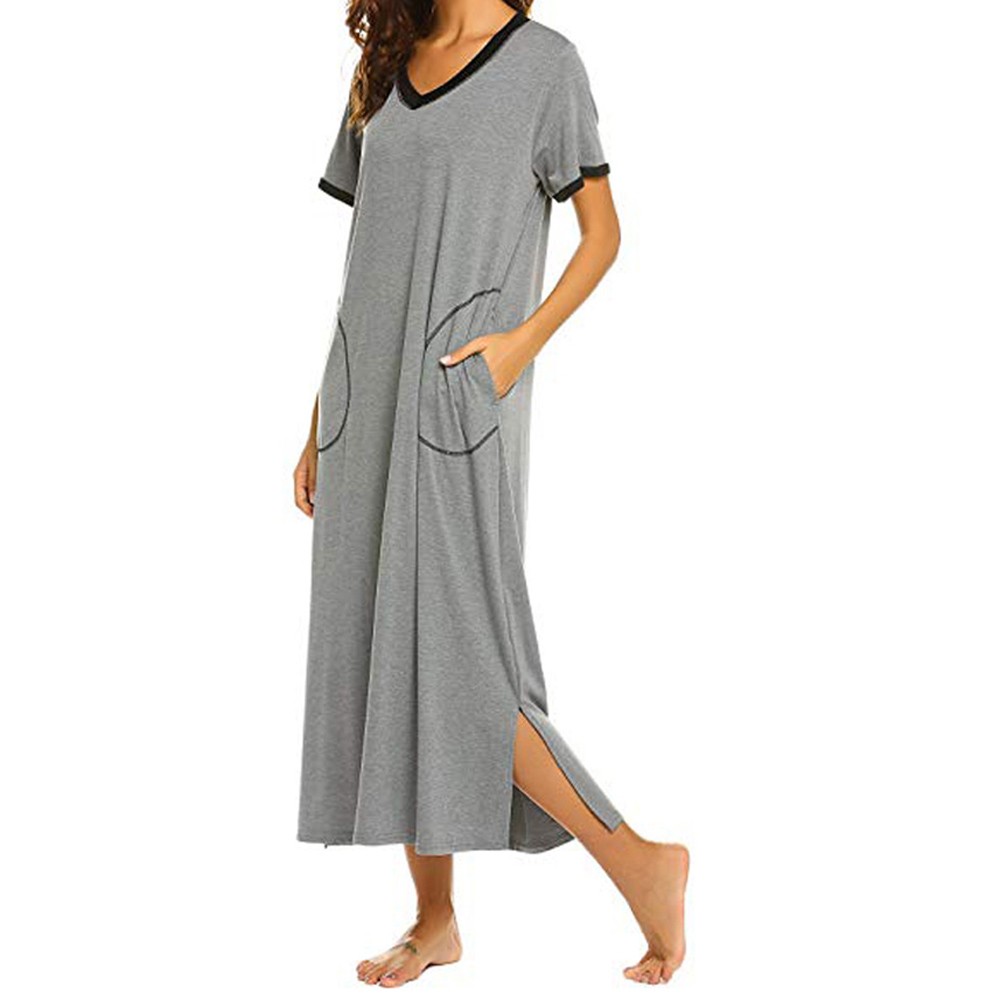 2021 High quality Women Summer Dress Nightshirt Short Sleeve Soft Nightgown with Pocket Casual Sleepwear Female Dress