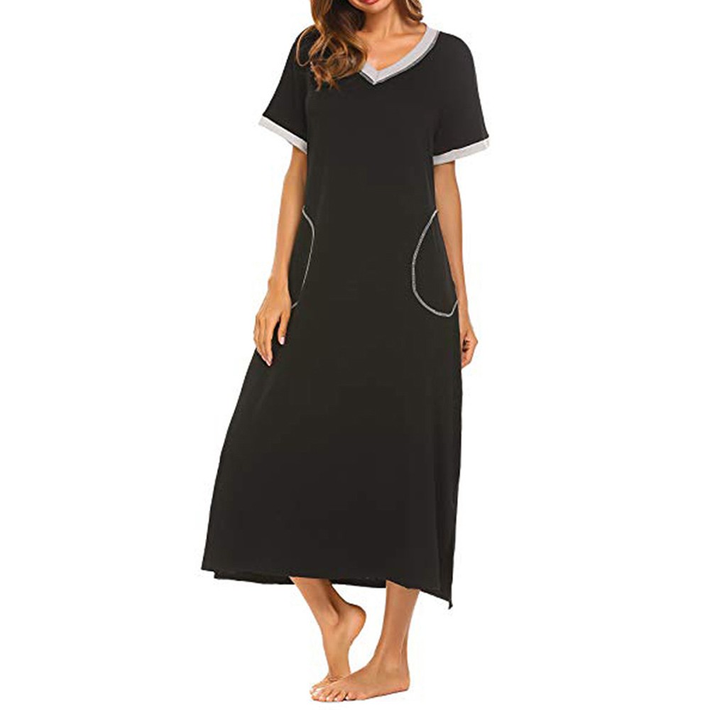 2021 High quality Women Summer Dress Nightshirt Short Sleeve Soft Nightgown with Pocket Casual Sleepwear Female Dress