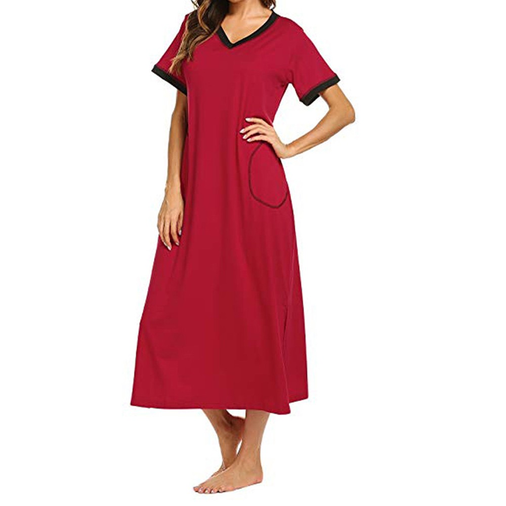 2021 High quality Women Summer Dress Nightshirt Short Sleeve Soft Nightgown with Pocket Casual Sleepwear Female Dress