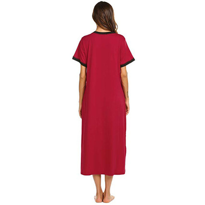 2021 High quality Women Summer Dress Nightshirt Short Sleeve Soft Nightgown with Pocket Casual Sleepwear Female Dress