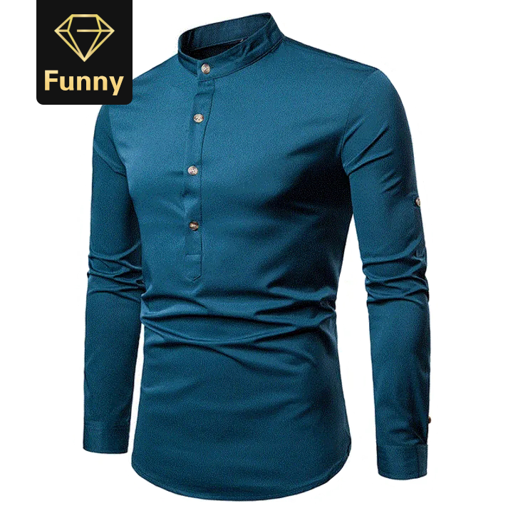 2021 High quality Men's Silk Satin Shirts Chinese Style Mandarin Collar Male Long Sleeve Shirts Men Slim Fit Shirts