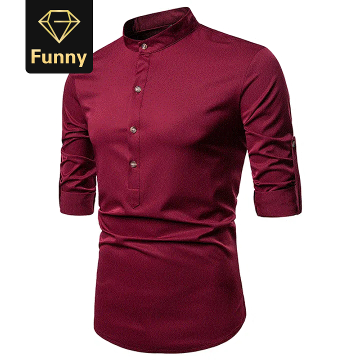 2021 High quality Men's Silk Satin Shirts Chinese Style Mandarin Collar Male Long Sleeve Shirts Men Slim Fit Shirts