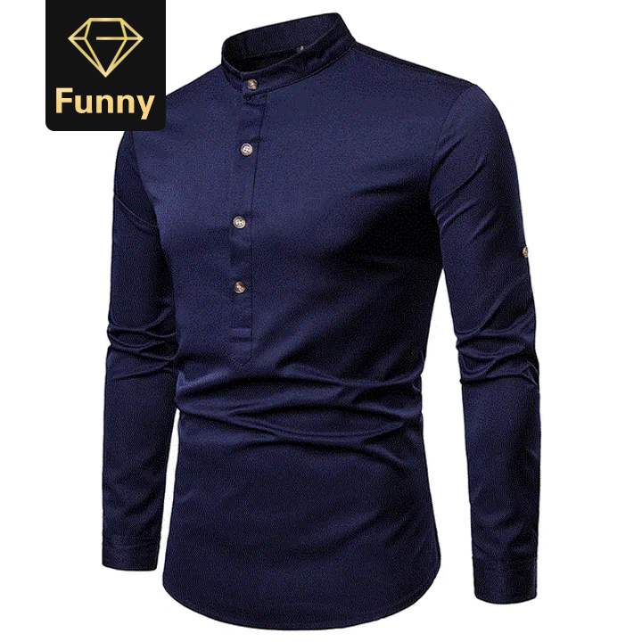 2021 High quality Men's Silk Satin Shirts Chinese Style Mandarin Collar Male Long Sleeve Shirts Men Slim Fit Shirts