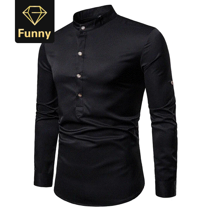 2021 High quality Men's Silk Satin Shirts Chinese Style Mandarin Collar Male Long Sleeve Shirts Men Slim Fit Shirts