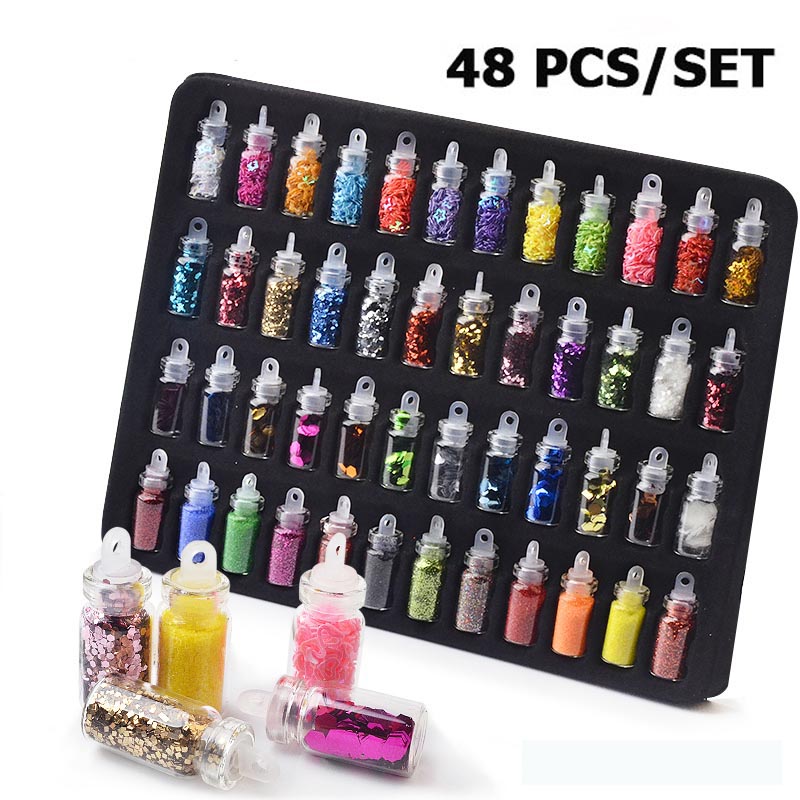 48 Bottles/Set Nail Art Sequins Glitter Powder Manicure Decoral Tips Polish Nail Stickers Mixed