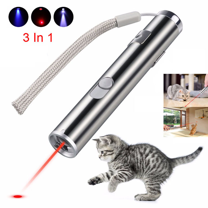 USB Charging LED Laser Pointer 7 in 1 Red UV Torch Flashlight Pen Cat Dog Chase Laser Pointer Tool