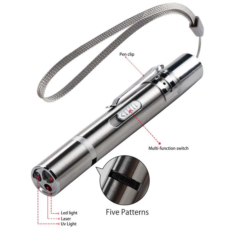 USB Charging LED Laser Pointer 7 in 1 Red UV Torch Flashlight Pen Cat Dog Chase Laser Pointer Tool