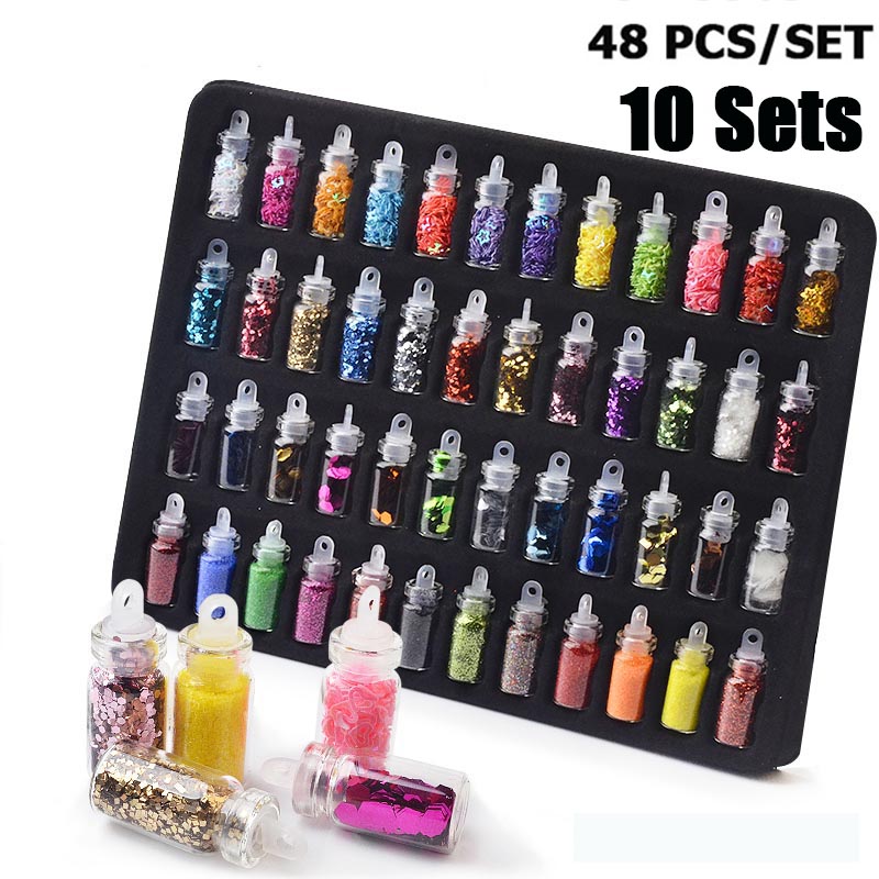 48 Bottles/Set Nail Art Sequins Glitter Powder Manicure Decoral Tips Polish Nail Stickers Mixed