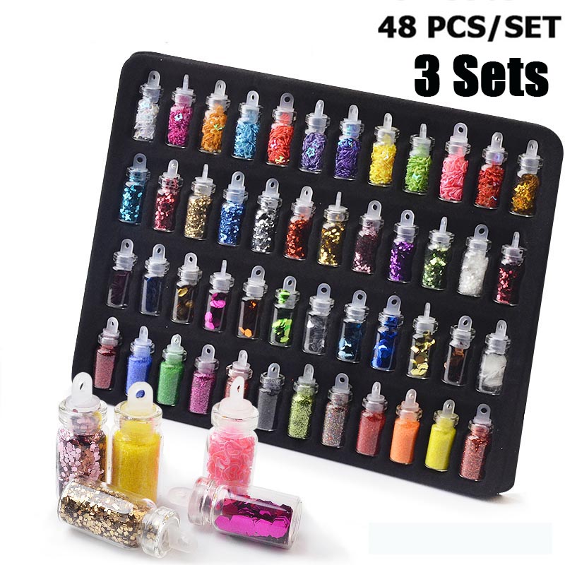 48 Bottles/Set Nail Art Sequins Glitter Powder Manicure Decoral Tips Polish Nail Stickers Mixed