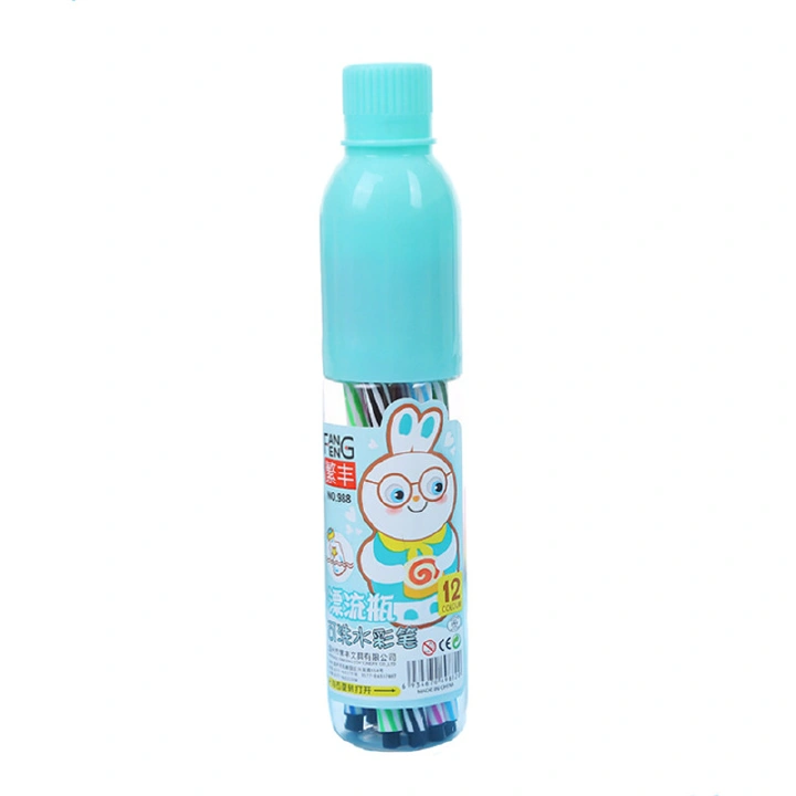 Creative 12 color colorful paintbrush drift bottle watercolor pen set Washable children diy painting graffiti crayons kindergarten birthday gift learning stationery