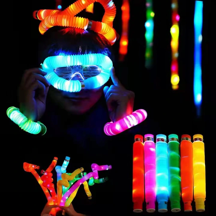 Hot pressure stretch elastic tube luminescent toys telescopic tube splicing stretch puzzle party birthday festival lights telescopic water pipe wholesale
