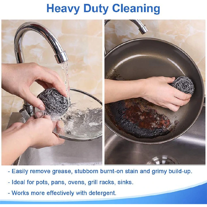 4Pcs metal washing pad, can clean extremely difficult areas in the kitchen stainless steel cleaning ball kitchen household large wire ball dishwashing pot brush decontamination