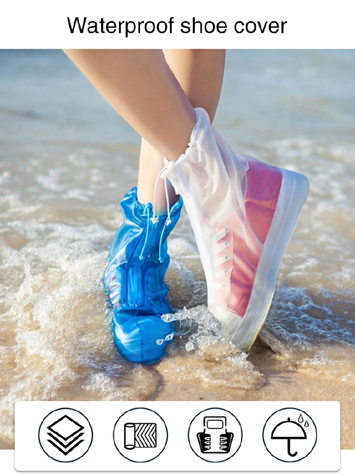 1 Pair of PVC waterproof rain shoes for men and women protection reusable boots thickened anti-slip wear-resistant waterproof anti-slip shoe cover outdoor hiking PVC rain shoes for men and women