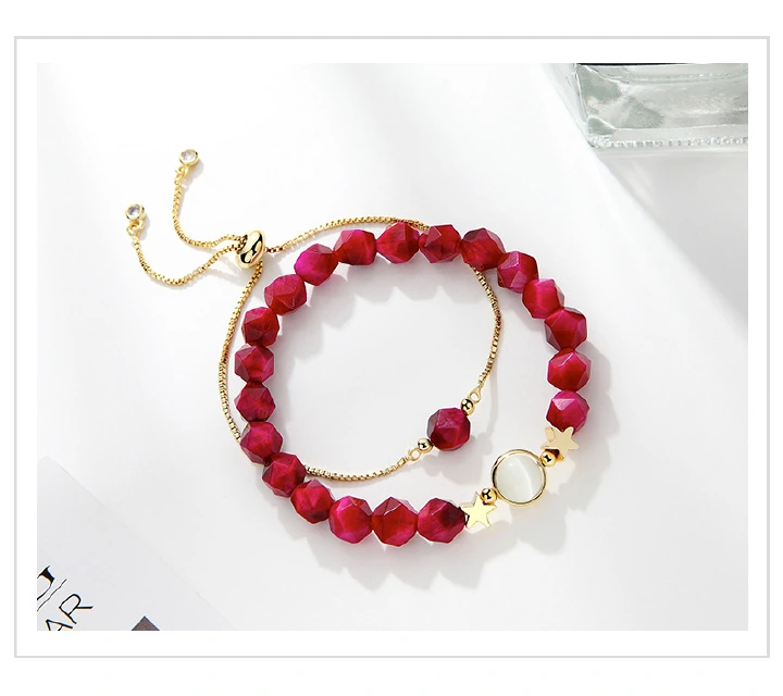 Bracelet women's Korean version of simple personality headwear girls' heartstrings Sen's best friend accessories copper plated+opal birthday gift as shown in the picture 2 sets