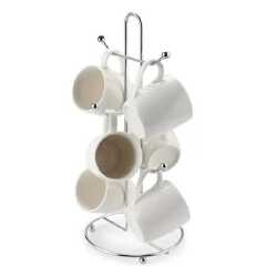 Classic 6 Cup Holder Mug Holder Cup Stand- Stainless Steel;Stores up to six mugs or tea cups. Frees up cupboard space. Sturdy steel construction Durable Metal – Steel.