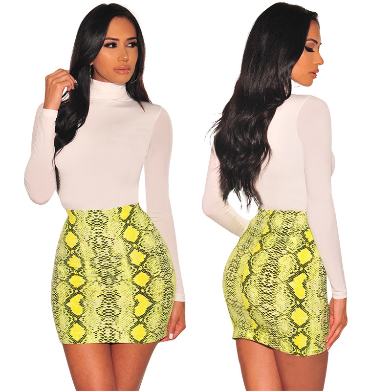 2021 High quality leather Snake Print Skirt Summer High Waist Mini Skirt Short Pencil Bodycon Femme