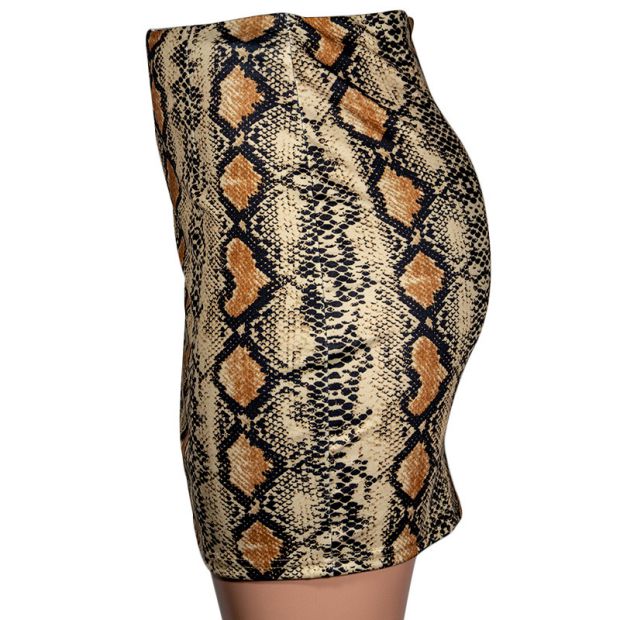 2021 High quality leather Snake Print Skirt Summer High Waist Mini Skirt Short Pencil Bodycon Femme