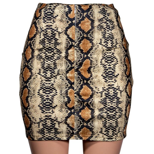 2021 High quality leather Snake Print Skirt Summer High Waist Mini Skirt Short Pencil Bodycon Femme