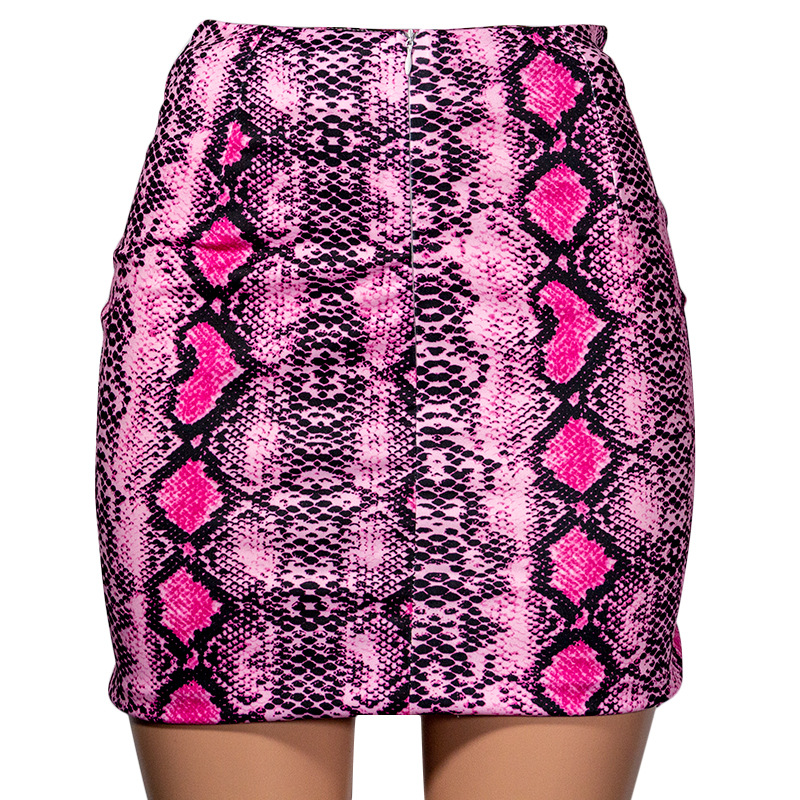 2021 High quality leather Snake Print Skirt Summer High Waist Mini Skirt Short Pencil Bodycon Femme