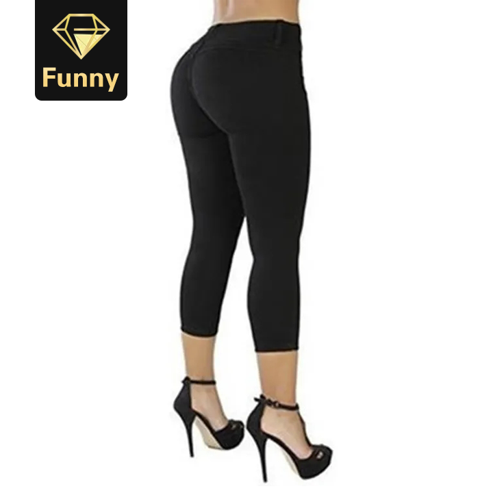 2021 High quality Women Casual Cropped Pants Solid Color Button Fly Waist Slim Trousers Breathable Elastic Pencil Pant