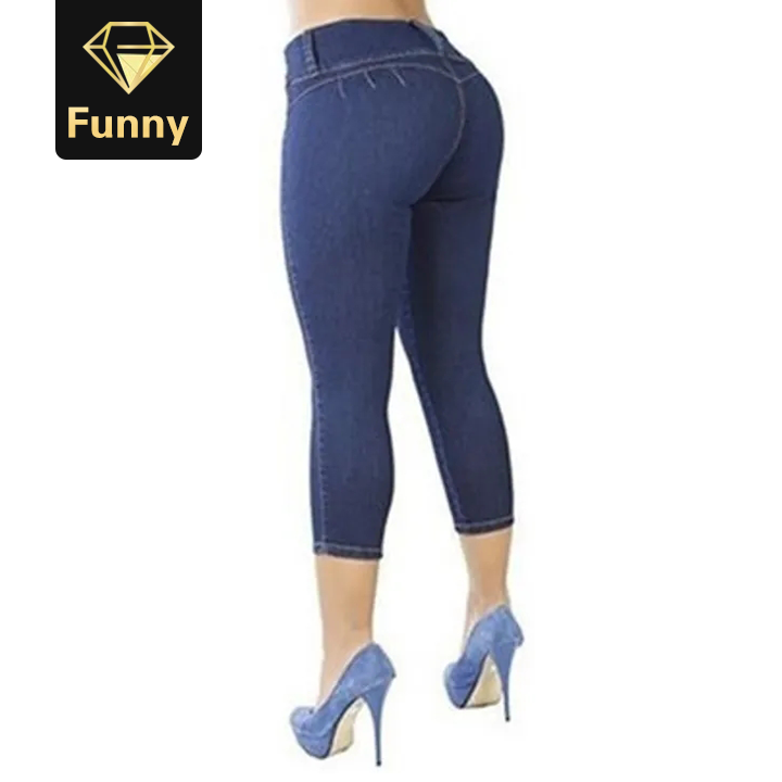 2021 High quality Women Casual Cropped Pants Solid Color Button Fly Waist Slim Trousers Breathable Elastic Pencil Pant