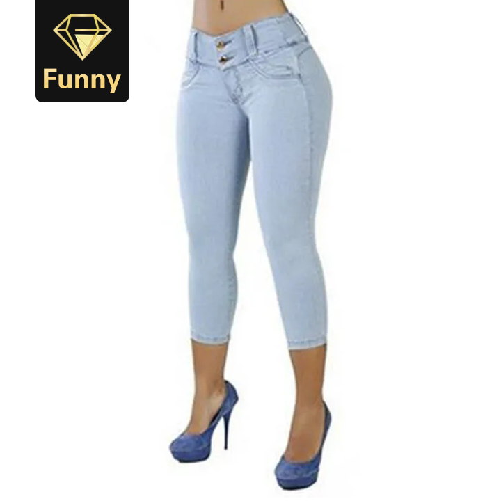 2021 High quality Women Casual Cropped Pants Solid Color Button Fly Waist Slim Trousers Breathable Elastic Pencil Pant