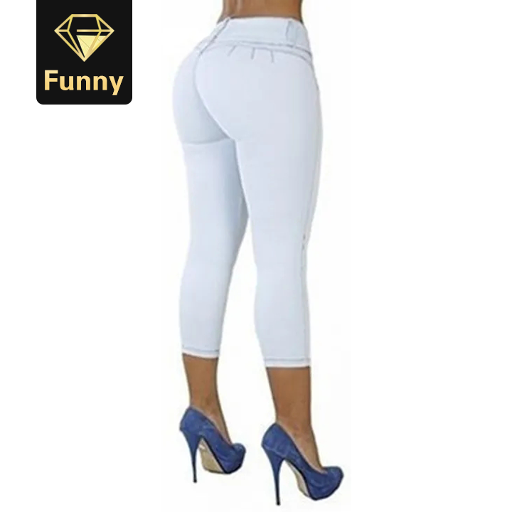 2021 High quality Women Casual Cropped Pants Solid Color Button Fly Waist Slim Trousers Breathable Elastic Pencil Pant