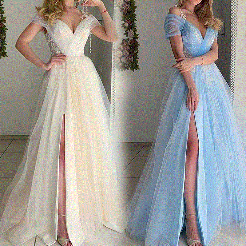 2021 High quality Party Night Sexy Women Dress Fashion Elegant Lace Patchwork Deep V-neck Maxi Dress