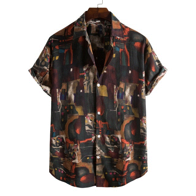 2021 High quality Men Summer Street Shirts Ethnic Short Sleeve Casual Cotton Linen Printing Hawaiian Fashion Shirts