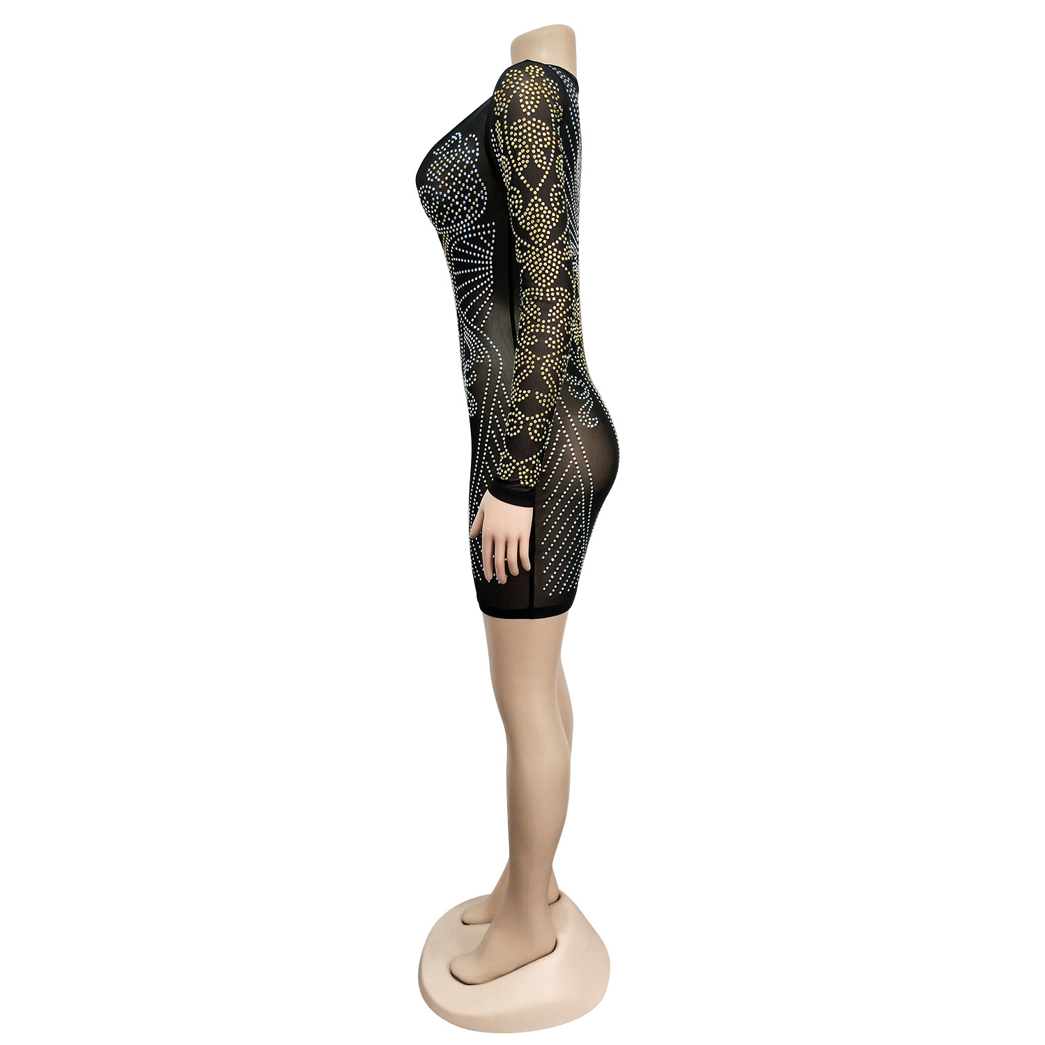 2021 High quality Fashion Women Sexy Glitter Crystal Mini Bodycon Dress See Through Studded Party Club Dresses Outfits