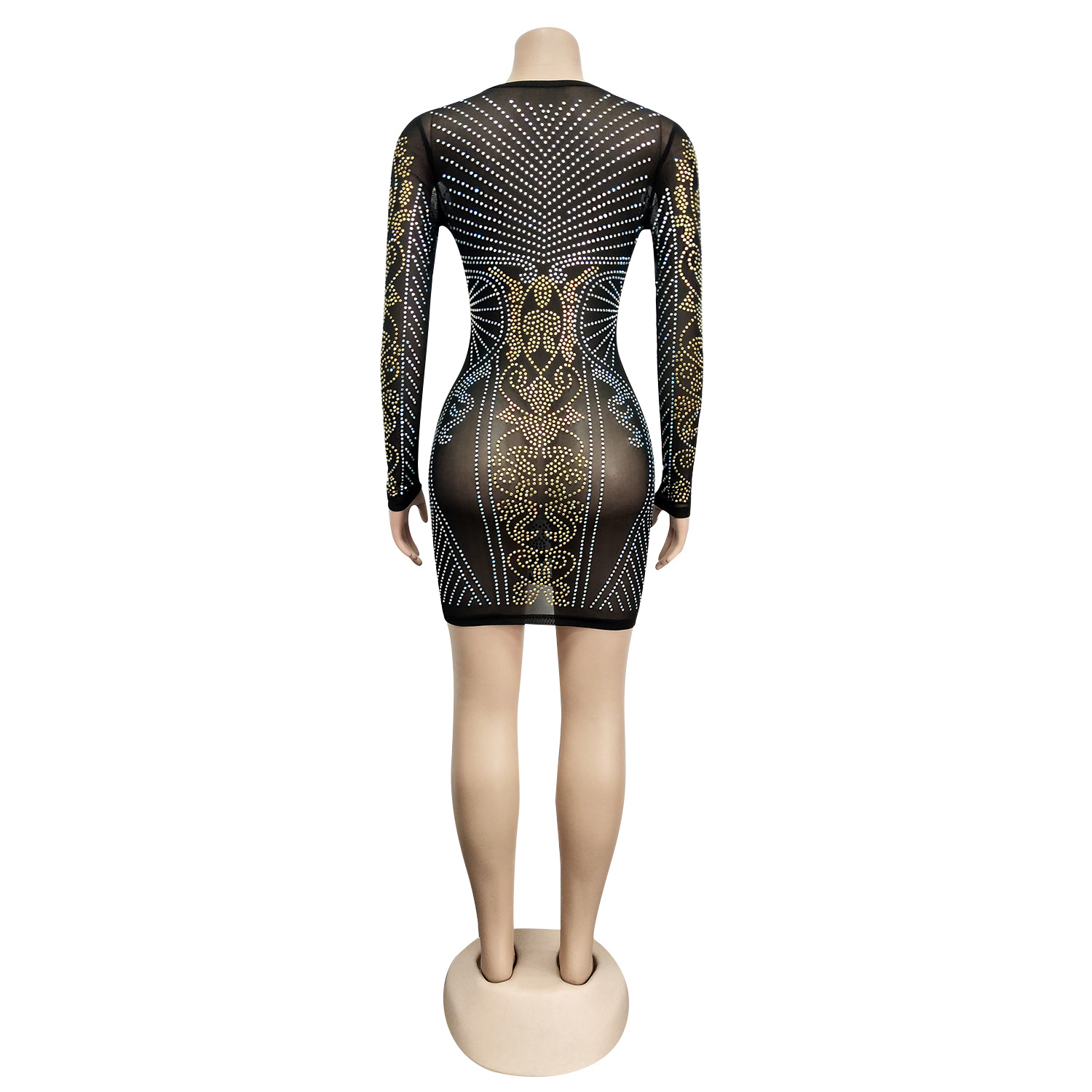 2021 High quality Fashion Women Sexy Glitter Crystal Mini Bodycon Dress See Through Studded Party Club Dresses Outfits
