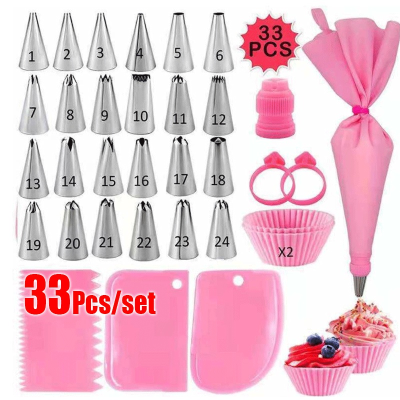 39Pcs/Set Silicone Pastry Bag Tips Kitchen DIY Cake Icing Piping Cream Cake Decorating Tools Reusable Pastry Bags+24 Nozzle Set