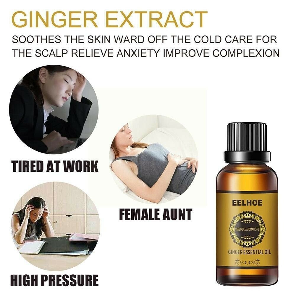 30ML Belly Drainage Ginger Oil, Natural Drainage Ginger Oil Essential Relax Massager Liquid,Lymphatic Drainage Ginger Oil
