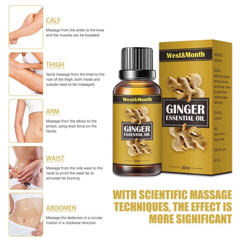 30ml Ginger Essential Oil Belly Drainage Lymphatic Foot Body Massage Therapy