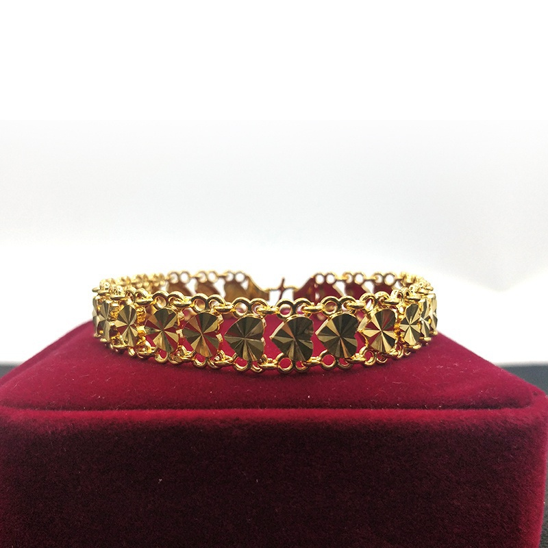 24K Pure Gold Women's Wide Bracelet Heart Design Bracelet Set