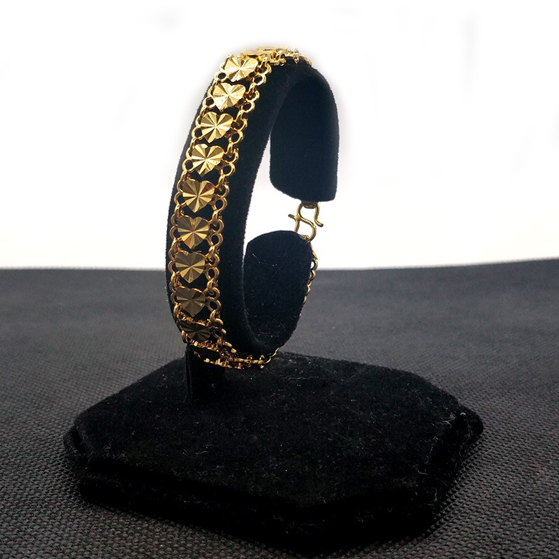 24K Pure Gold Women's Wide Bracelet Heart Design Bracelet Set