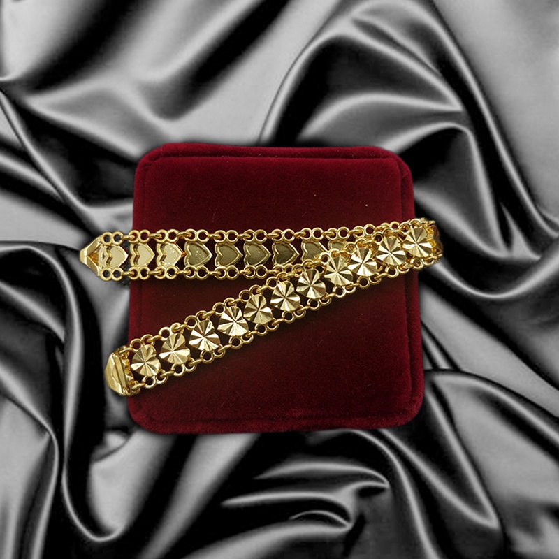 24K Pure Gold Women's Wide Bracelet Heart Design Bracelet Set