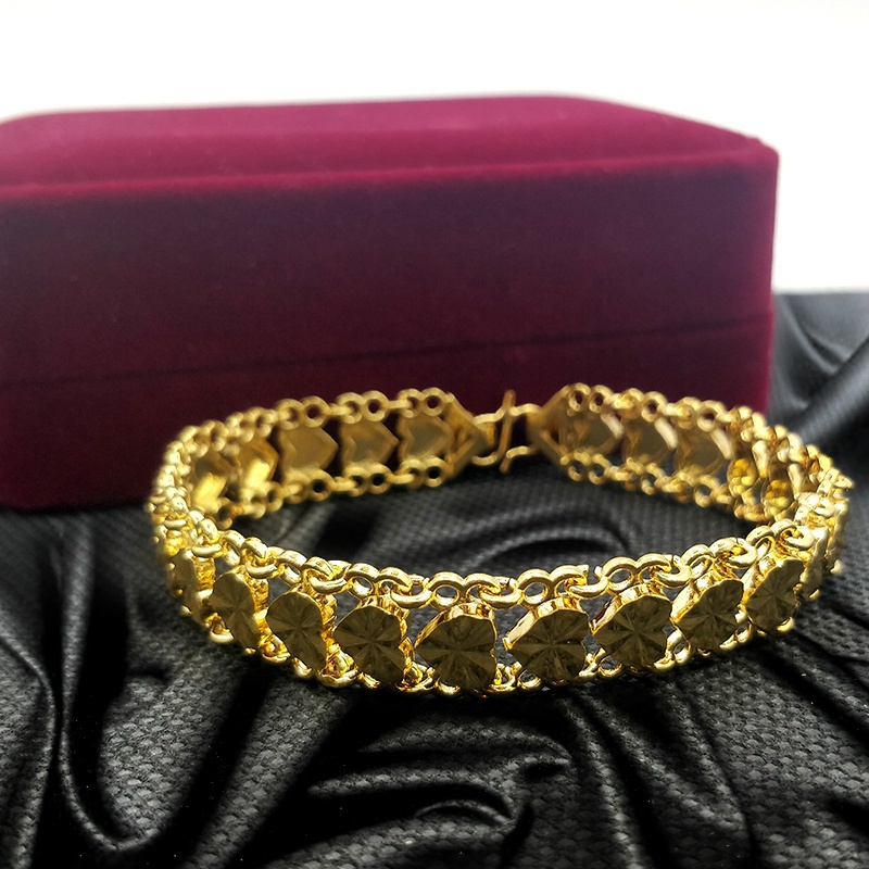 24K Pure Gold Women's Wide Bracelet Heart Design Bracelet Set
