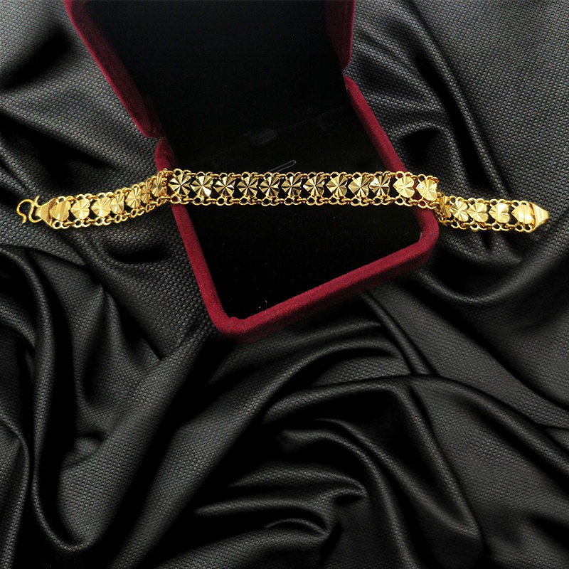 24K Pure Gold Women's Wide Bracelet Heart Design Bracelet Set