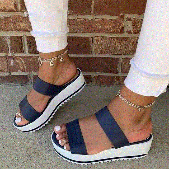 2021 High quality Summer Women Slippers Platform Open Toe Thick Sole Solid Beach Outdoor Slides Ladies Shoes
