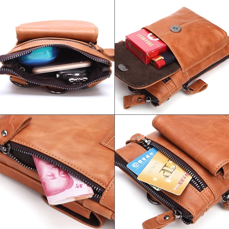 2021 High quality Men Vintage Shoulder Bag Fashion Business Leather Crossbody Sling Messenger Bags Chest Daypack