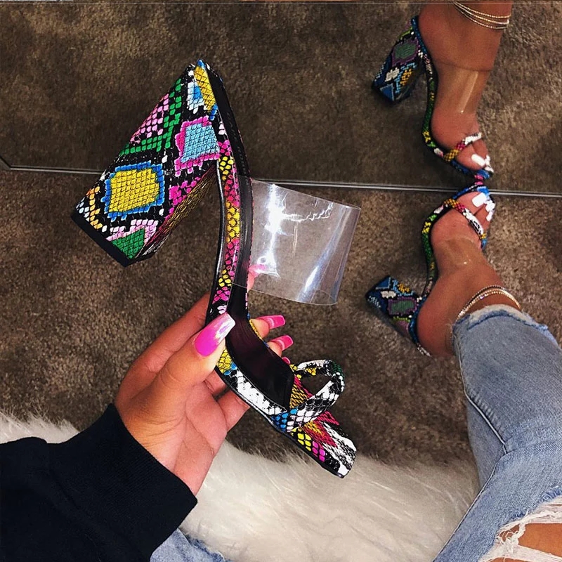 2021 High quality Women Sandals Sandal High Heel Slippers Candy Color Open Toes Thick Heel  Slides Summer Shoes