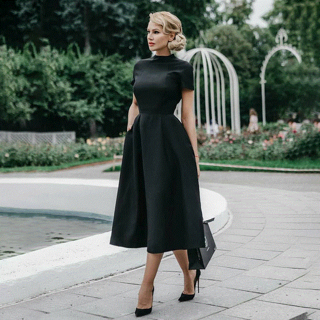 2021 High quality High Quality Elegant Black Dress Women Vintage Ladies Fit Flare Prom Party Night Formal Dress