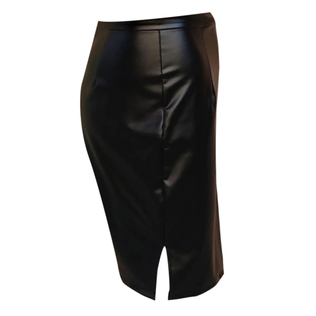 2021 High quality Black PU Leather Skirt Women Midi Skirts Sexy High Waist Hip Slit Pencil Skirt Sexy Party Plus Size