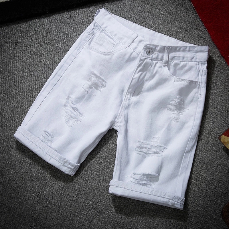 2021 High quality Men White Denim Shorts New Summer Men Holes Short Jeans Men Cotton  Shorts