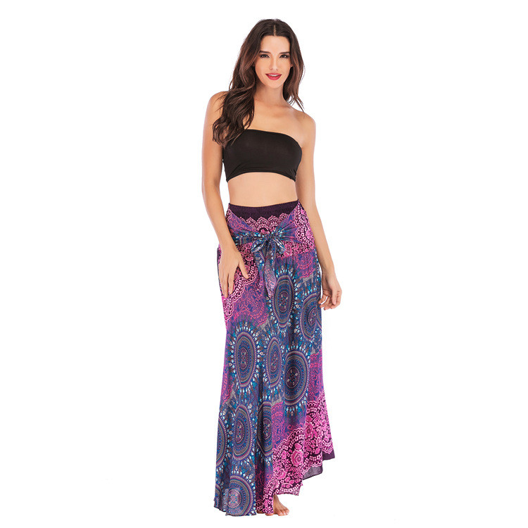 2021 High quality Summer Bohemia Beach Skirts For Women Long Hippie Flowers Elastic Empire Waist Halter Skirt